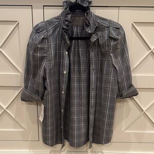 Women's Gray Plaid Button Down Shirt